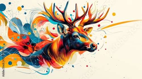 A creative high-resolution conceptual image of a vibrant animal intertwined with colorful graphic designs. The animal is portrayed in bold, saturated hues, with abstract elements enhancing the