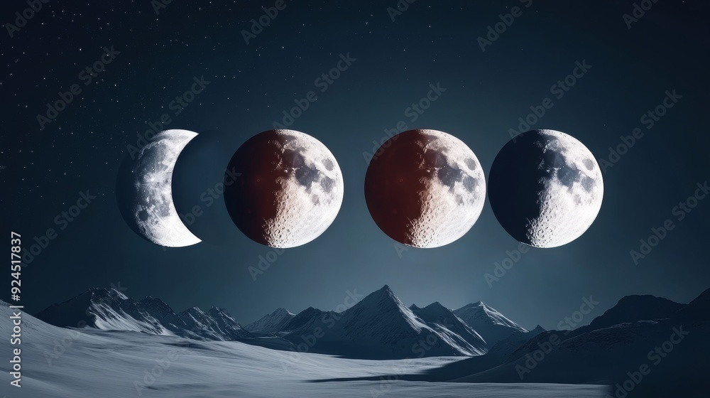 Enchanted moon cycle, twinkling stars, celestial wonder, serene night