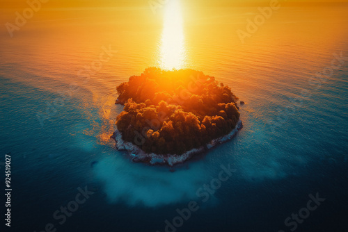 Island in the ocean, aerial...
