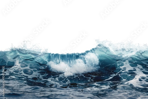 Fototapeta Naklejka Na Ścianę i Meble -  A powerful wave crashes into the ocean on a bright and sunny day, creating a misty spray and foamy sea foam