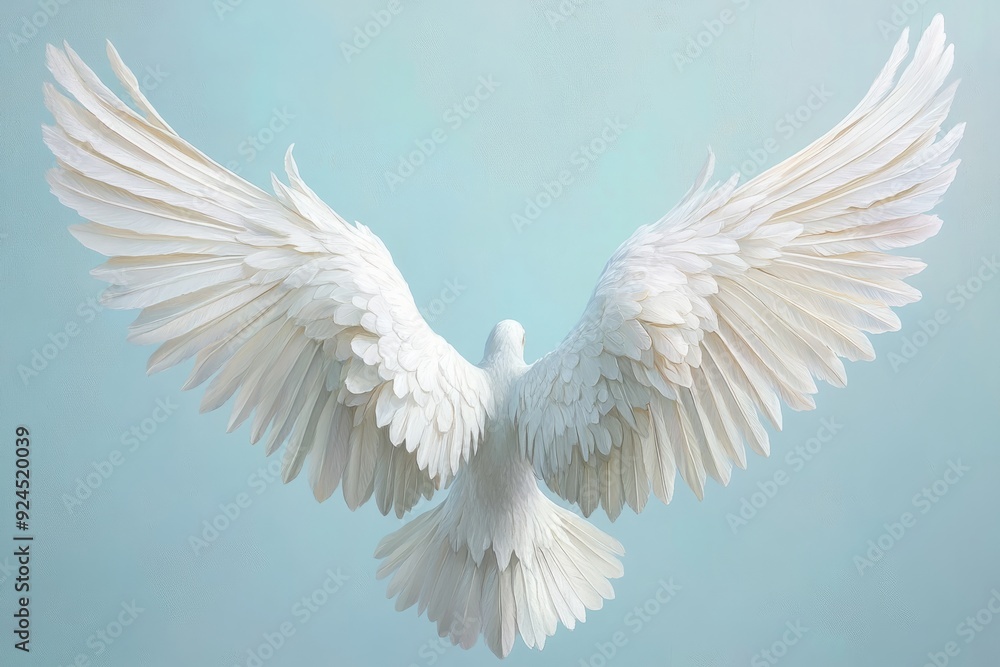 Fototapeta premium White dove or pigeon wings against a light blue background