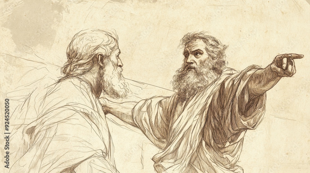 Fototapeta premium 1 Samuel Biblical Illustration: The Lord Rejects Saul as King, Saul Defends Actions, Livestock for Sacrifice