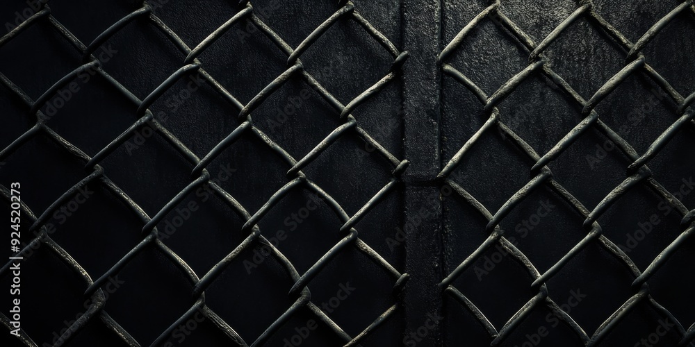 Fototapeta premium Abstract Black Metal Grid, a Tactile Geometric Pattern Representing Industrial Strength and Modern Aesthetics on a Dark Background