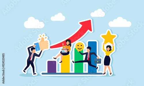Appreciation, response, evaluation, and dedication for increased company profits concept of A businessman and businesswoman collaborating and supporting each other to boost profits