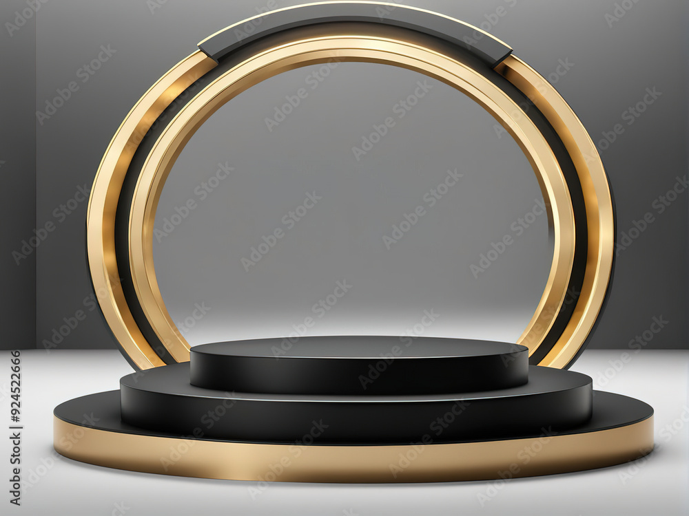 Minimalist black and gold podium with empty space. Minimalist black and gold podium with empty space.