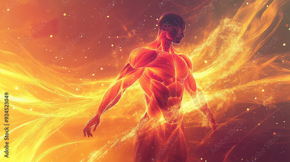 Naklejka premium Abstract interpretation of human muscles as flowing energy