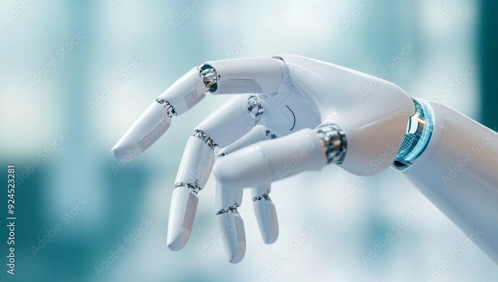 Artificial intelligence and a robot hand touching on a digital technology background Artificial intelligence and a robot hand touching on a digital technology background