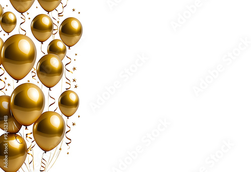 Gold and silver balloons and confetti (transparent background) PNG with alpha channel for birthdays, celebrations, etc.金色と銀色の風船と紙吹雪 (透明な背景) アルファ チャンネル付PNG。誕生日やお祝いなどに