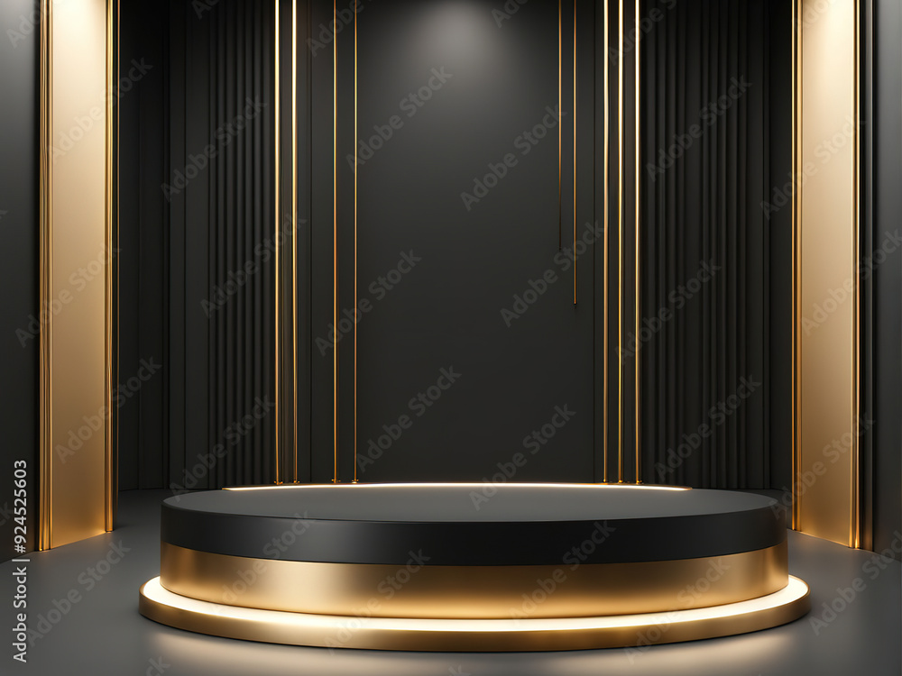 Black and Gold Podium with Soft Lighting. Black and Gold Podium with Soft Lighting.