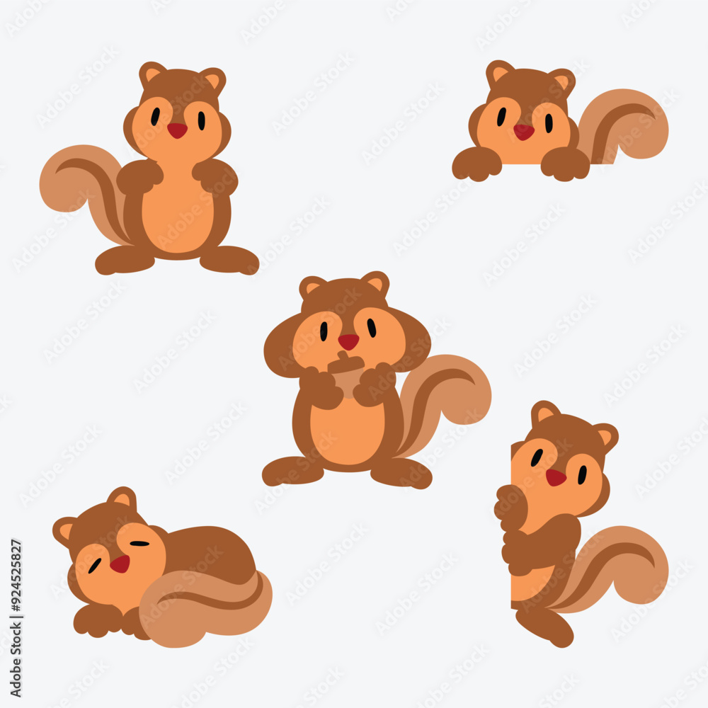 Fototapeta premium Autumn Squirrel cartoon set