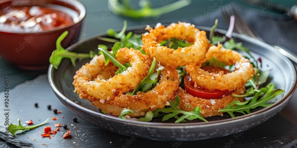 Crispy Onion Rings with Rocket Salad and Salsa Dip Crispy Onion Rings with Rocket Salad and Salsa Dip