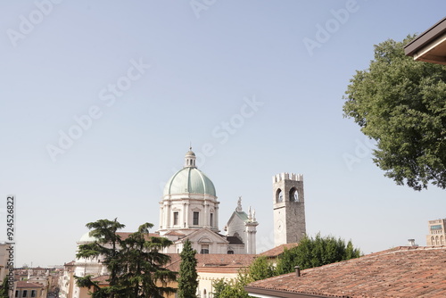 View of the cathedral of Santa Maria Assunta and the Broletto Civic Tower. Brescia, Italy photo