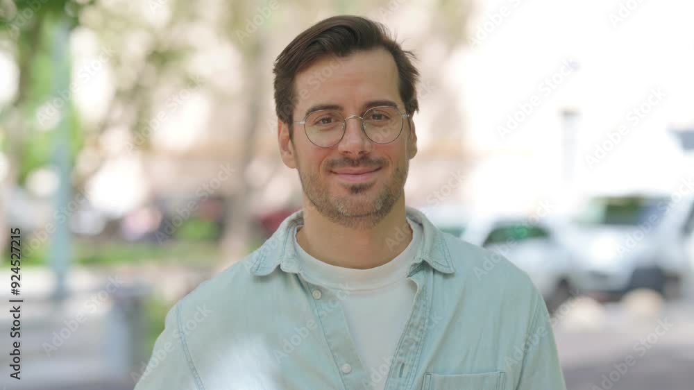 Portrait of Casual Young Man with Thumbs Up Outdoor Portrait of Casual Young Man with Thumbs Up Outdoor