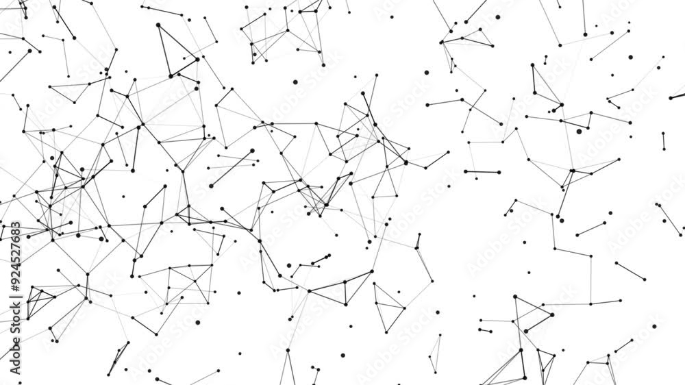 Abstract digital white clean background with black dots and plexus lines, particles, network connection, cyber concept, futuristic future. Seamless loop animation Abstract digital white clean background with black dots and plexus lines, particles, network connection, cyber concept, futuristic future. Seamless loop animation