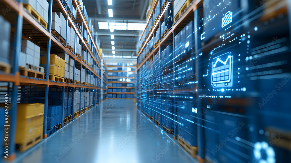 Smart warehouse and storehouse, using modern technology and AI to help increase the efficiency of the industry and warehouse concept Smart warehouse and storehouse, using modern technology and AI to help increase the efficiency of the industry and warehouse concept