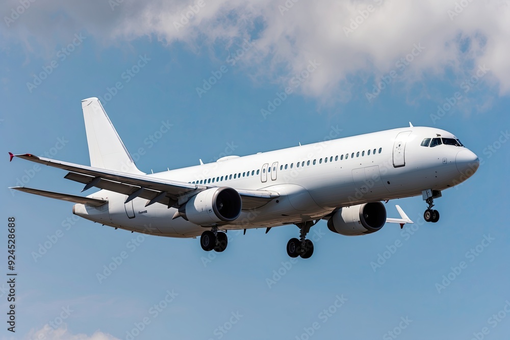 Side Profile of White Commercial Airplane in Flight Isolated on White Background Side Profile of White Commercial Airplane in Flight Isolated on White Background