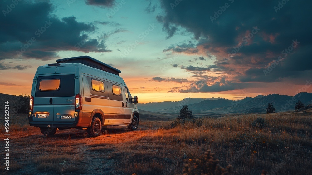 Camper Van Sunset Mountain Landscape Camper Van Sunset Mountain Landscape