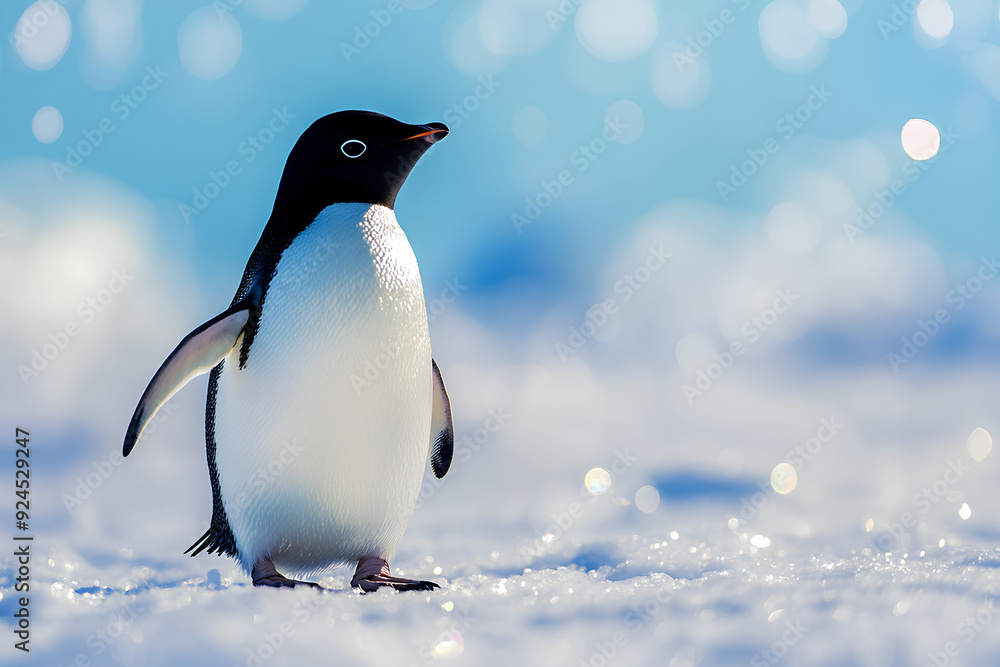 Obraz premium Adorable Adelie Penguin Standing Proudly in the Vast Snowy Landscape of Antarctica, 3d rendering, generative ai