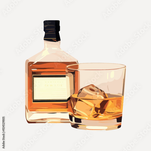 Whiskey bottle and glass illustration