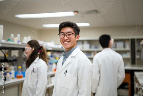 Smiling Asian Male Scientist in a Lab