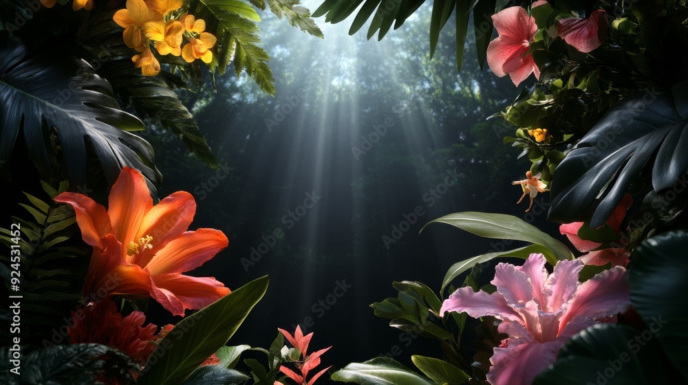Obraz premium Magical garden, fairies playing, radiant flowers, enchanted forest backdrop