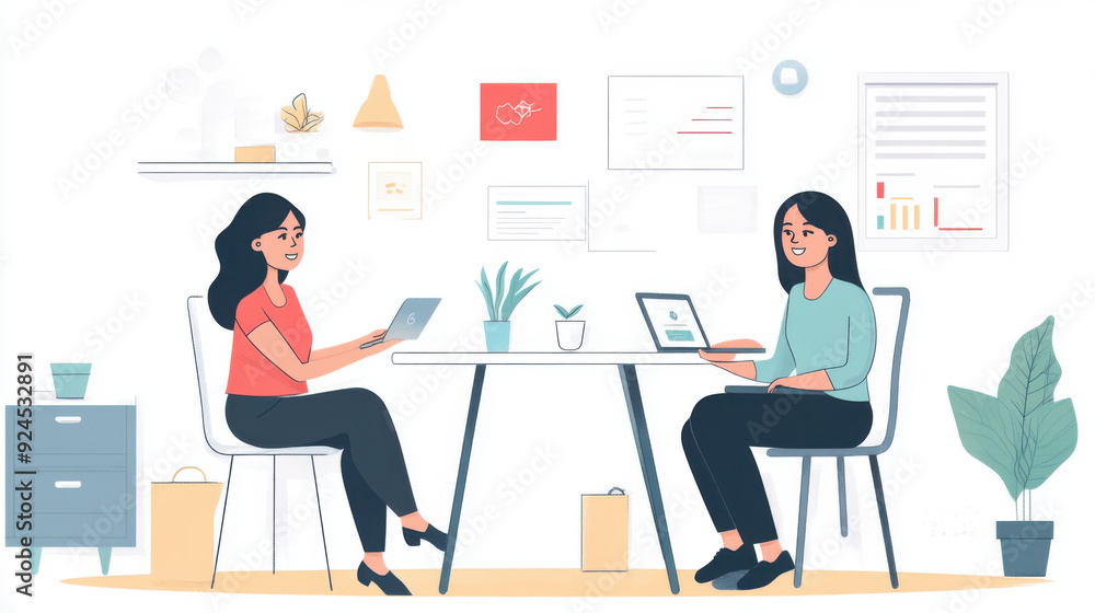 South Asian female designer sharing ideas with Indian project manager in a startup environment South Asian female designer sharing ideas with Indian project manager in a startup environment