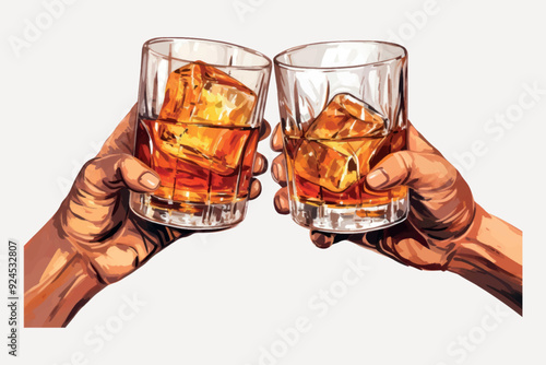 Cheers with whiskey glasses illustration