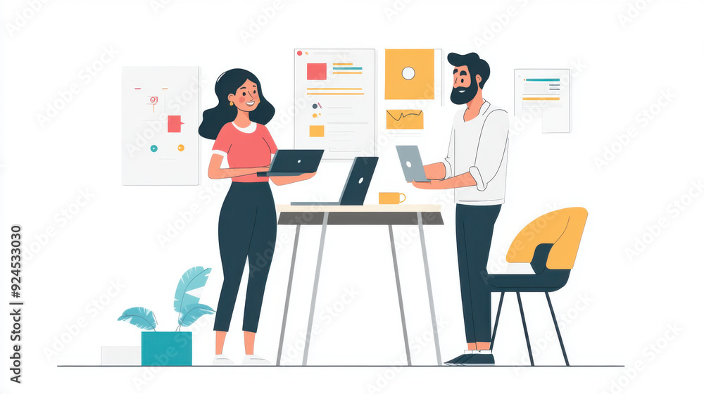 South Asian woman and Indian man collaborating on a startup project, showcasing South Asian woman and Indian man collaborating on a startup project, showcasing