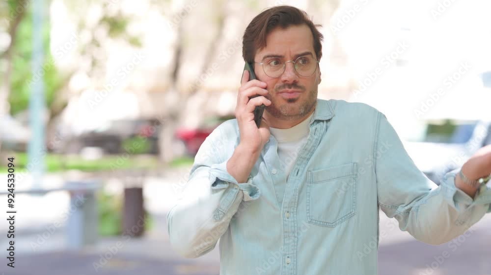 Portrait of Angry Young Man in Argument on Phone Outdoor Portrait of Angry Young Man in Argument on Phone Outdoor