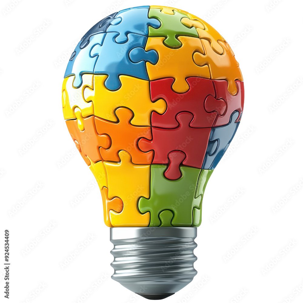 Lightbulb made of colorful puzzle pieces
Lightbulb made of colorful puzzle pieces