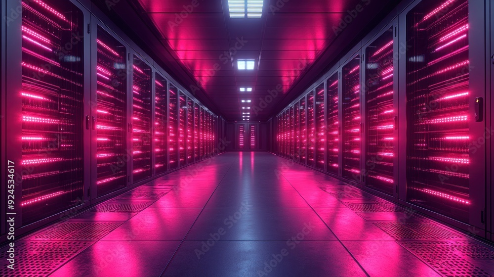 Server Room with Pink Lights