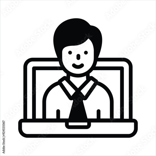 Lecturer inside laptop showing concept icon of online learning