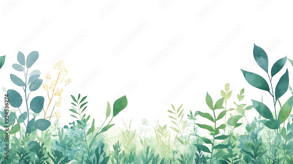custom made wallpaper toronto digitalSerene Greenery: A Beautiful Watercolor Illustration of Lush Leaves and Plants