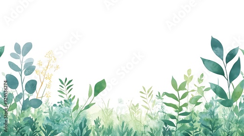 Wallpaper Mural Serene Greenery: A Beautiful Watercolor Illustration of Lush Leaves and Plants Torontodigital.ca