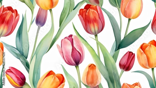 watercolor background of beauty tulip flowers