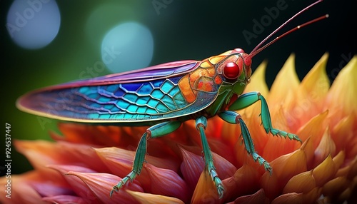 Close-up Macro Shot of a Leafhopper Insect with Multicolored, Nature Photography , Desktop Background Wallpaper. photo