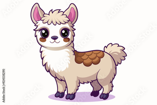 Cute Cartoon Llama with Big Eyes and Brown Patches
