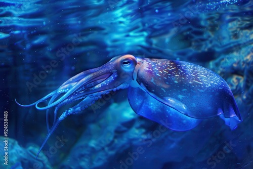 Squid Underwater Adventure in the Blue Ocean Sea World