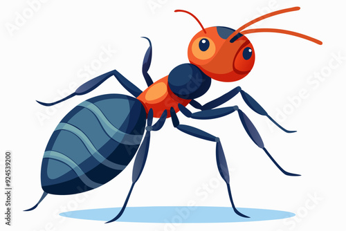 Cartoon Illustration of a Red and Blue Ant