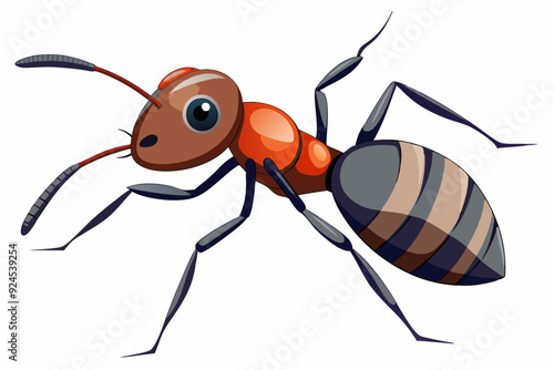 Cartoon illustration of a red ant with striped abdomen