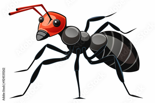 Cartoon Illustration of a Red and Black Ant
