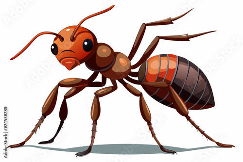 Cartoon Illustration of a Red Ant with Six Legs and a Curved Abdomen