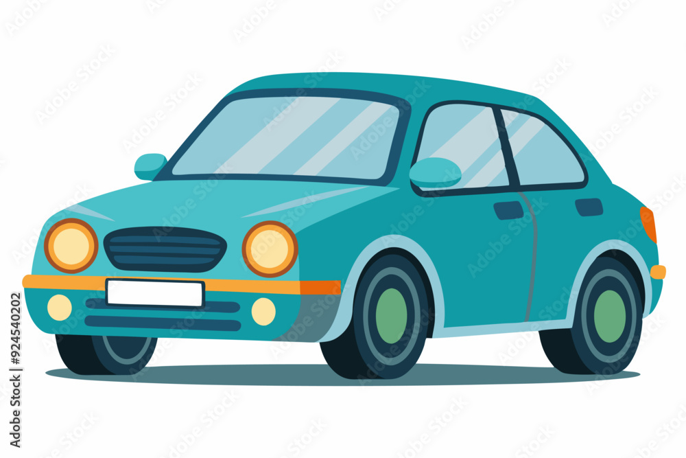 A Cartoon Illustration of a Teal Sedan A Cartoon Illustration of a Teal Sedan