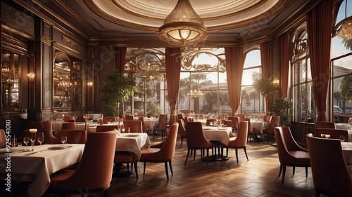 A restaurant with a luxurious and classic