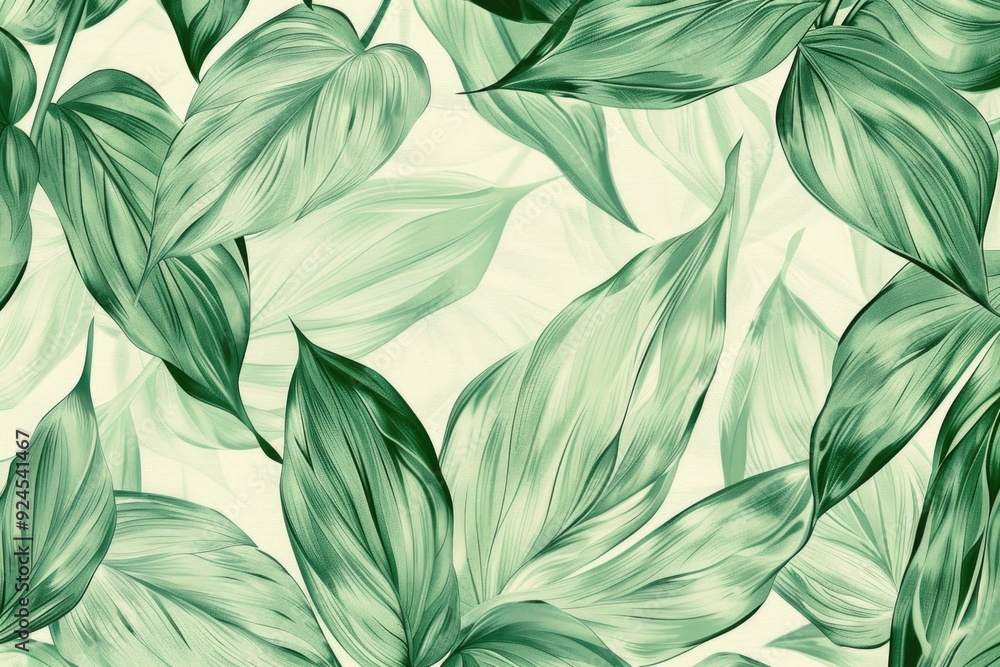 A close-up view of a pattern made by overlapping green leaves on a white background, suitable for use in designs and illustrations A close-up view of a pattern made by overlapping green leaves on a white background, suitable for use in designs and illustrations