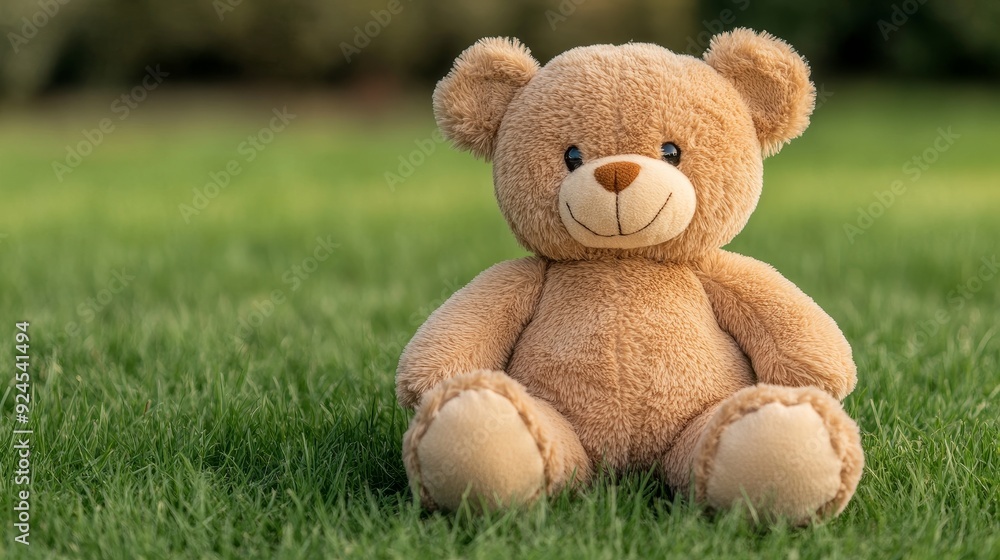 Teddy bear, cute and cuddly, detailed fur texture, sitting on a grassy field Teddy bear, cute and cuddly, detailed fur texture, sitting on a grassy field