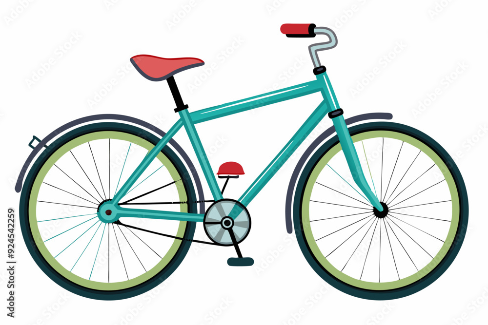 Obraz premium Teal Bicycle with Red Saddle and Handlebars
