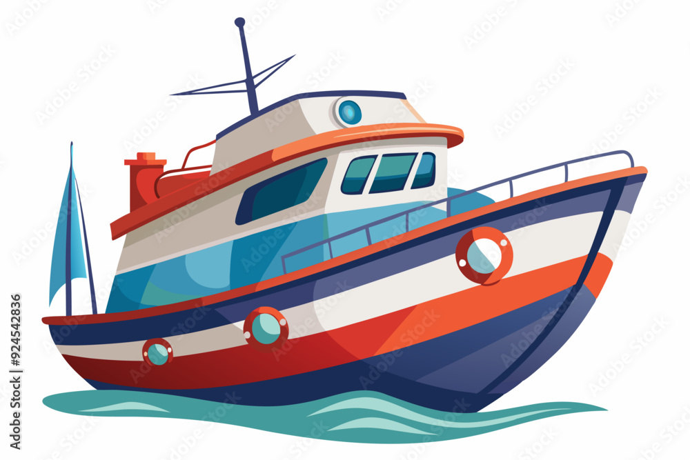Cartoon Illustration of a Red and White Boat on the Water Cartoon Illustration of a Red and White Boat on the Water