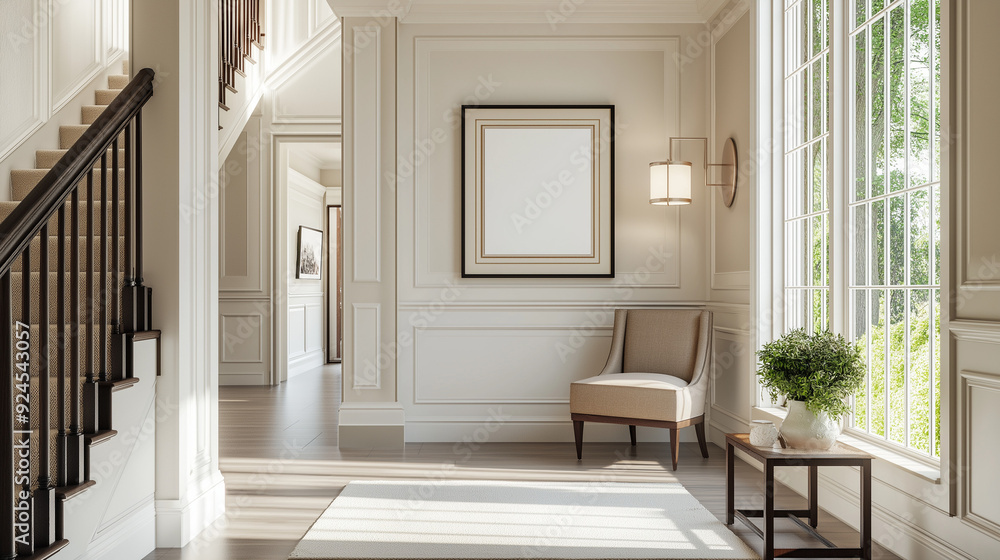 Fototapeta premium Frame & poster mockup, Hallway, entry foyer interior with frame mock up.