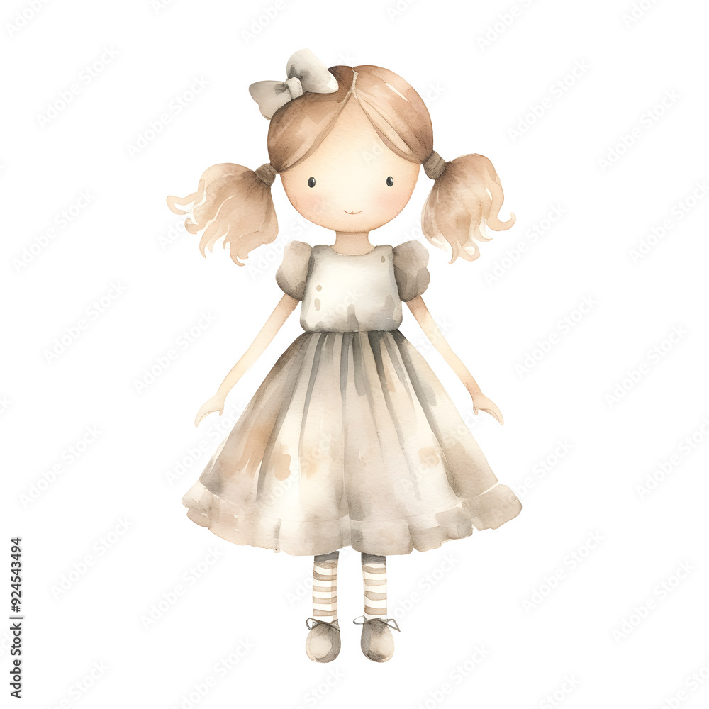 Charming Watercolor Rag Doll with Soft Fabric Textures and Delicate Dress for Dreamy, Whimsical and Creativity Charming Watercolor Rag Doll with Soft Fabric Textures and Delicate Dress for Dreamy, Whimsical and Creativity